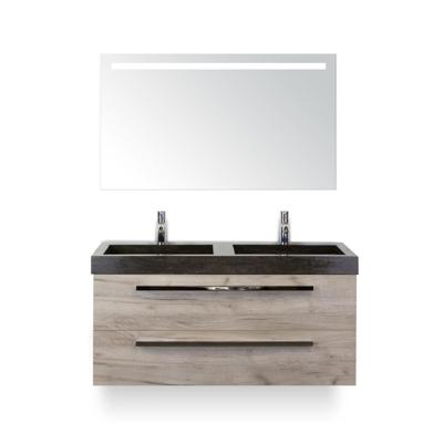 Seville Badmeubelset 120 cm - 2 laden Craft Oak - Wastafel Lucca Dubbel - met Sence Spiegel