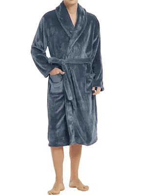 HL-tricot heren Fleece Badjas - Comfort - Warme winter ochtendjas - Zwart, Grijs, Donkerblauw