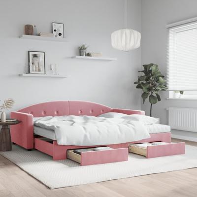 Slaapbank met onderschuifbed en lades 90x200 cm fluweel roze