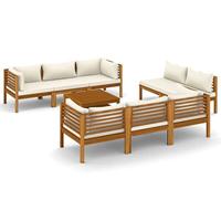 9-delige Loungeset met crèmekleurige kussens massief acaciahout - thumbnail