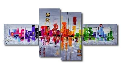Schilderij - Abstract Skyline, Multi-gekleurd, 160X70cm, 4luik