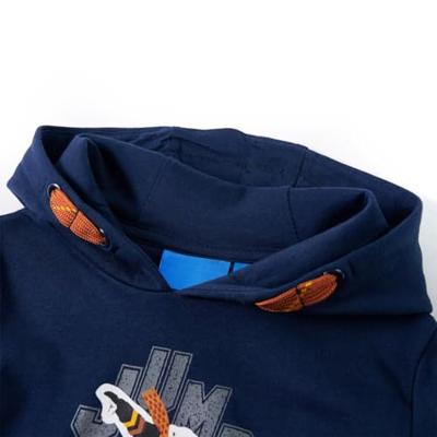 Kindertrui met capuchon beer en snowboardprint 116 marineblauw