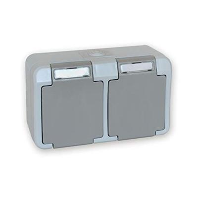 Peranova 102439 Pera Wandcontactdoos dubbel spatwaterdicht Lichtgrijs, Donkergrijs 1 stuk(s)