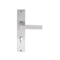 Hardbrass Deurkruk Geneve op rechthoekig langschild profielcilindergat 72mm - RVS - thumbnail