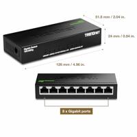 TRENDnet 8-poorts onbeheerde gigabit-schakelaar, TEG-S80G, Desktop Ethernet metalen schakelaar, Ethernet-splitter, ventilatorloos, 16 Gbps schakelcapaciteit, Plug & Play, levenslange bescherming, - thumbnail