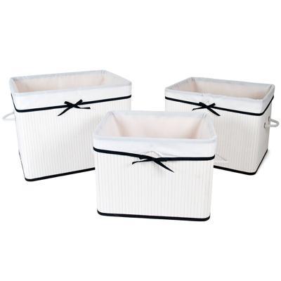 Set van 3 Bamboe Wasmanden - Was- en Opbergmanden - Model Laila - 32/50/70 Liter - Wit/Zwart