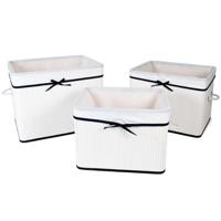 Set van 3 Bamboe Wasmanden - Was- en Opbergmanden - Model Laila - 32/50/70 Liter - Wit/Zwart - thumbnail