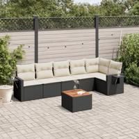 7-delige Loungeset met kussens poly rattan zwart - thumbnail