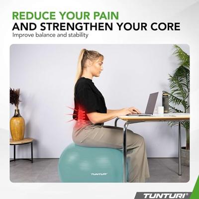 Tunturi Anti Burst Fitness bal met Pomp | Yoga bal 75 cm | 220 kg gebruikersgewicht | Incl Trainingsapp | Petrol - thumbnail