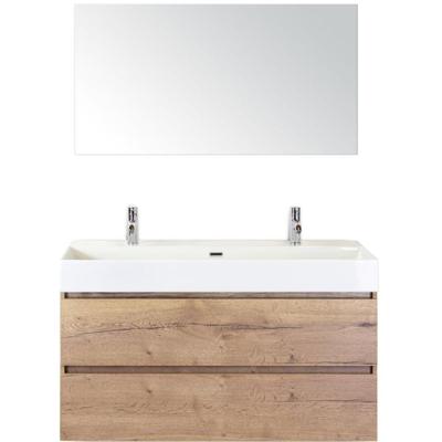 Maxx XL Badmeubelset 120 cm - Natuur Eiken - Wastafel Kube Enkel 2 Kraangaten met Spiegel