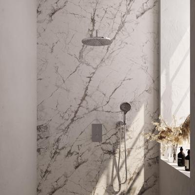 Chrome Carving thermostatische inbouw regendouche set 34 - 3-weg omstelling - 30 cm douchekop - gebogen muurarm - 3-standen handdouche - doucheslang - wandaansluitbocht chroom Chrome Carving thermostatische inbouw regendouche set 34 - 3-weg omstelling - 30 cm douchekop - gebogen muurarm - 3-standen handdouche - doucheslang - wandaansluitbocht chroom