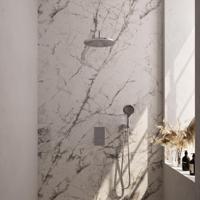 Chrome Carving thermostatische inbouw regendouche set 34 - 3-weg omstelling - 30 cm douchekop - gebogen muurarm - 3-standen handdouche - doucheslang - wandaansluitbocht chroom - thumbnail