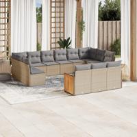 13-delige Loungeset met kussens poly rattan beige - thumbnail