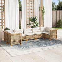 7-delige Loungeset met kussens poly rattan beige - thumbnail