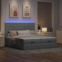 Ottoman bed met matrassen en LED's 200x200cm stof lichtgrijs - thumbnail