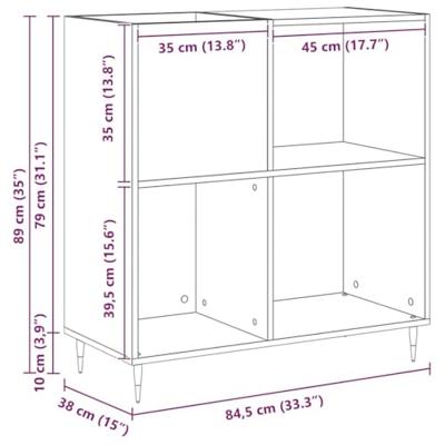 Platenkast artisanaal eikenkleurig 85 x 38 x 89 cm Bewerkt hout