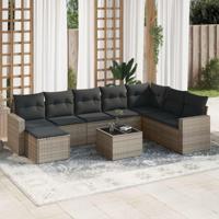 9-delige Loungeset met kussens poly rattan grijs - thumbnail