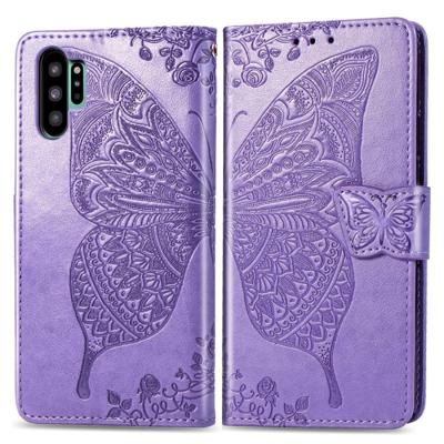 Butterfly Love bloemen reliëf horizontale Flip lederen case voor Galaxy Note10 Pro met houder & kaartsleuven & portemonnee & Lanyard (Lighe paars)