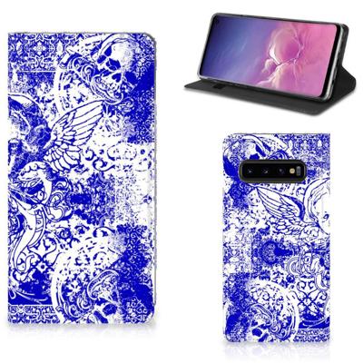 Mobiel BookCase Samsung Galaxy S10 Angel Skull Blauw Mobiel BookCase Samsung Galaxy S10 Angel Skull Blauw
