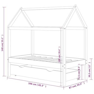 Kinderbedframe met lade grenenhout donkergrijs 80x160 cm