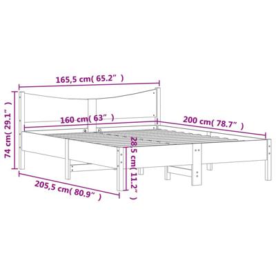 Bedframe zonder matras massief grenenhout wit 160x200 cm