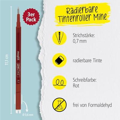 Gelschrijvervulling Online Magixx 0.7mm rood blister à 3 stuks