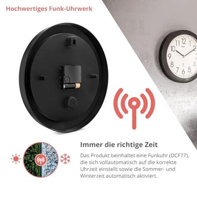 Mebus 52450 Wandklok Zendergestuurd 26 cm x 26 cm x 26 cm x 4.5 cm Zwart