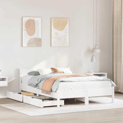 Bedframe met lades massief grenenhout wit 160x200 cm