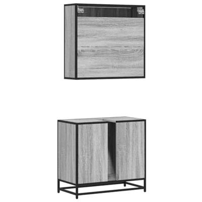 2-delige Badkamermeubelset bewerkt hout grijs sonoma eikenkleur