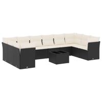 10-delige Loungeset met kussens poly rattan zwart - thumbnail