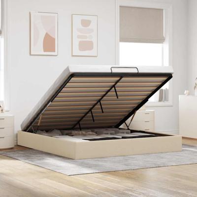 Bedframe zonder matras 200x200 cm stof crèmekleurig - thumbnail