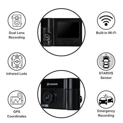 Transcend DrivePro 550B Dashcam met GPS Kijkhoek horizontaal (max.): 150 ° 12 V, 24 V WiFi, Accu, Cabinecamera