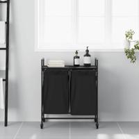 Wasmand 2 vakken met planken zwart eikenkleurig - thumbnail