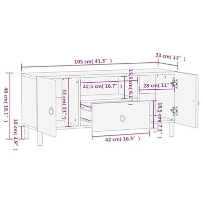Tv-meubel 105x33x46cm massief mangohout