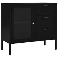 Dressoir 75x35x70 cm staal en gehard glas zwart - thumbnail