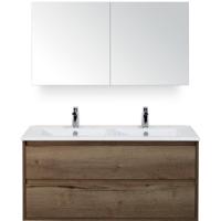Porto Badmeubelset 120 cm - 2 Laden Tabacco - Keramische Wastafel Wit Slim met Spiegelkast - thumbnail
