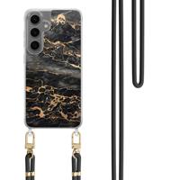 Samsung Galaxy S24 Plus hoesje met zwart koord - Marmer grijs brons - thumbnail