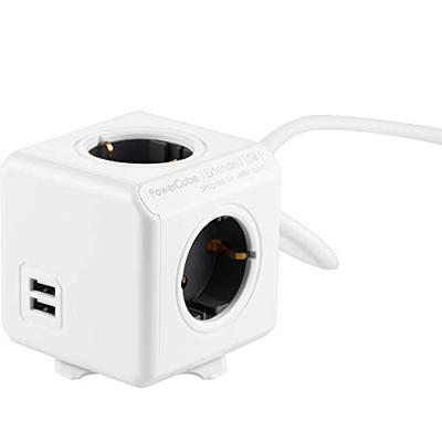 Allocacoc 1407/DEEUPC Stekkerdoos | PowerCube Extended | 2x USB-A poorten | 4 Sockets | Wit/Grijs| 3 meter - thumbnail