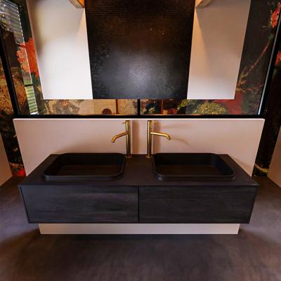 Badkamermeubelset Mondiaz Erin 150 cm met 2 Lades met RIDGE Wastafel Dubbel Urban met 2 kraangaten Greeploos Mat Dark Brown Badkamermeubelset Mondiaz Erin 150 cm met 2 Lades met RIDGE Wastafel Dubbel Urban met 2 kraangaten Greeploos Mat Dark Brown