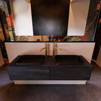 Badkamermeubelset Mondiaz Erin 150 cm met 2 Lades met RIDGE Wastafel Dubbel Urban met 2 kraangaten Greeploos Mat Dark Brown - thumbnail