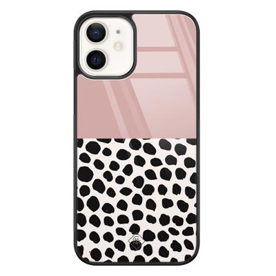 iPhone 12 glazen hardcase - Pink dots iPhone 12 glazen hardcase - Pink dots