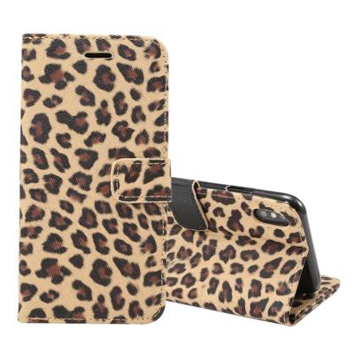 Luipaard patroon horizontale Flip lederen case voor iPhone XS Max met houder & kaartsleuven (bruin)