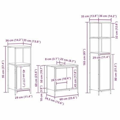 Badkamermeubelset 3 pcs Gerookte eik en Zwart 36 x 35 x 165 cm