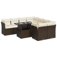 9-delige Loungeset met kussens poly rattan bruin - thumbnail