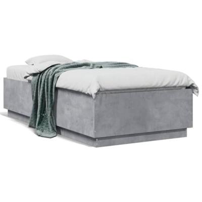 Bedframe met LED-verlichting bewerkt hout betongrijs 90x190 cm