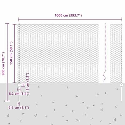 VidaXL Hek met paal zilver 1,5 x 10 m staal