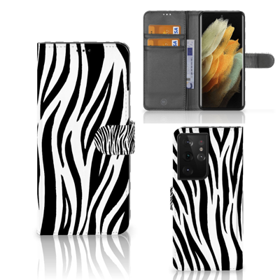 Samsung Galaxy S21 Ultra | Telefoonhoesje | Met pasjeshouder | Zebra Samsung Galaxy S21 Ultra | Telefoonhoesje | Met pasjeshouder | Zebra