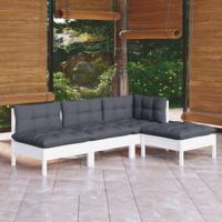 4-delige Loungeset met kussens grenenhout wit - thumbnail