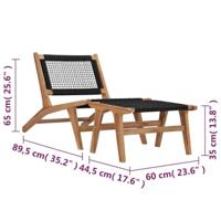 Ligbed met voetensteun massief teakhout en touw - thumbnail