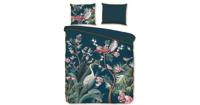 Descanso Dekbedovertrek "kraanvogel met bloemen" - Petrol - (200x200/220 cm) - Biologisch Katoen satijn - thumbnail